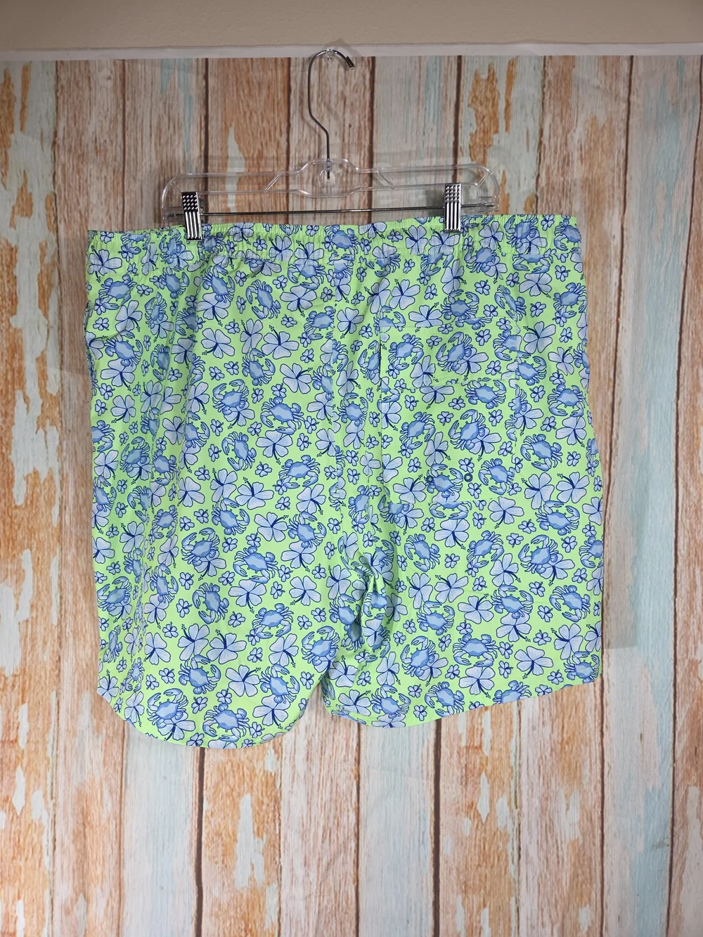 Vineyard Vines Lime Green & Blue Crab Floral Swim Trunks. Plus Size